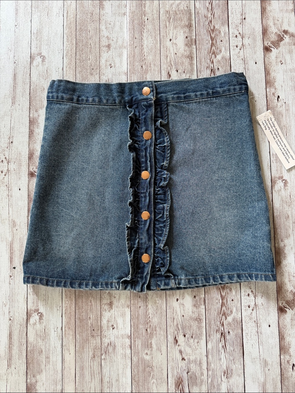 Tommy Bahama Kids Girls Denim Skirt sz 10-12 Mini Blue Ruffle Snap Buttons Girly